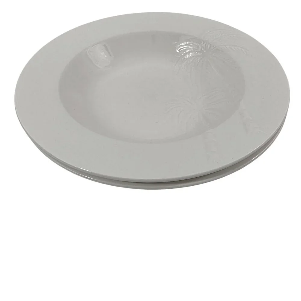 Oneida Palm Springs Palm Tree Rimmed 9” Stoneware Soup Salad Bowls – Set of 2